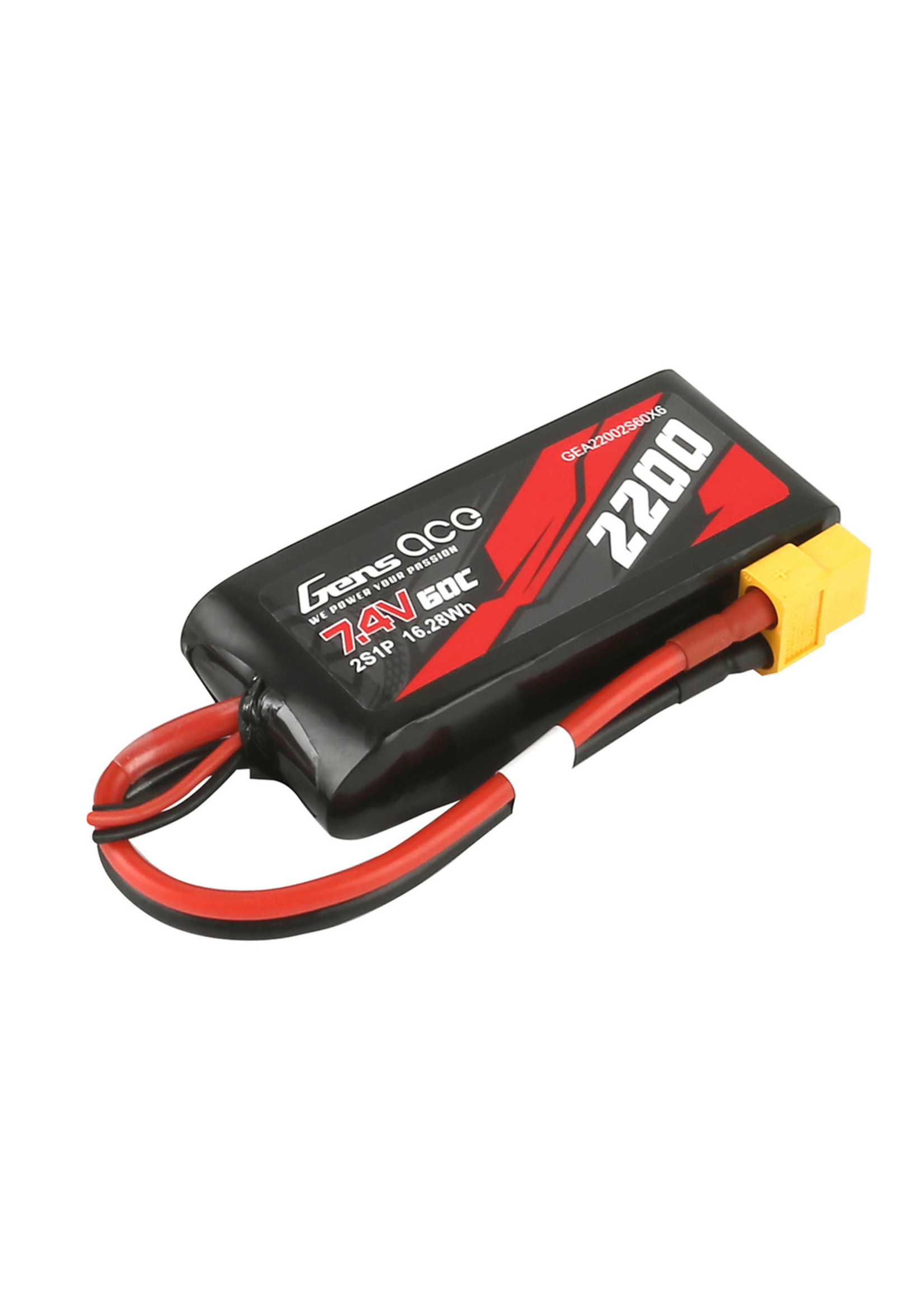 GensAce/Tattu GEA22002S60X6 Gens Ace 60C 2S1P 7.4 v 2200mah Lipo Battery Pack with XT60 Plug