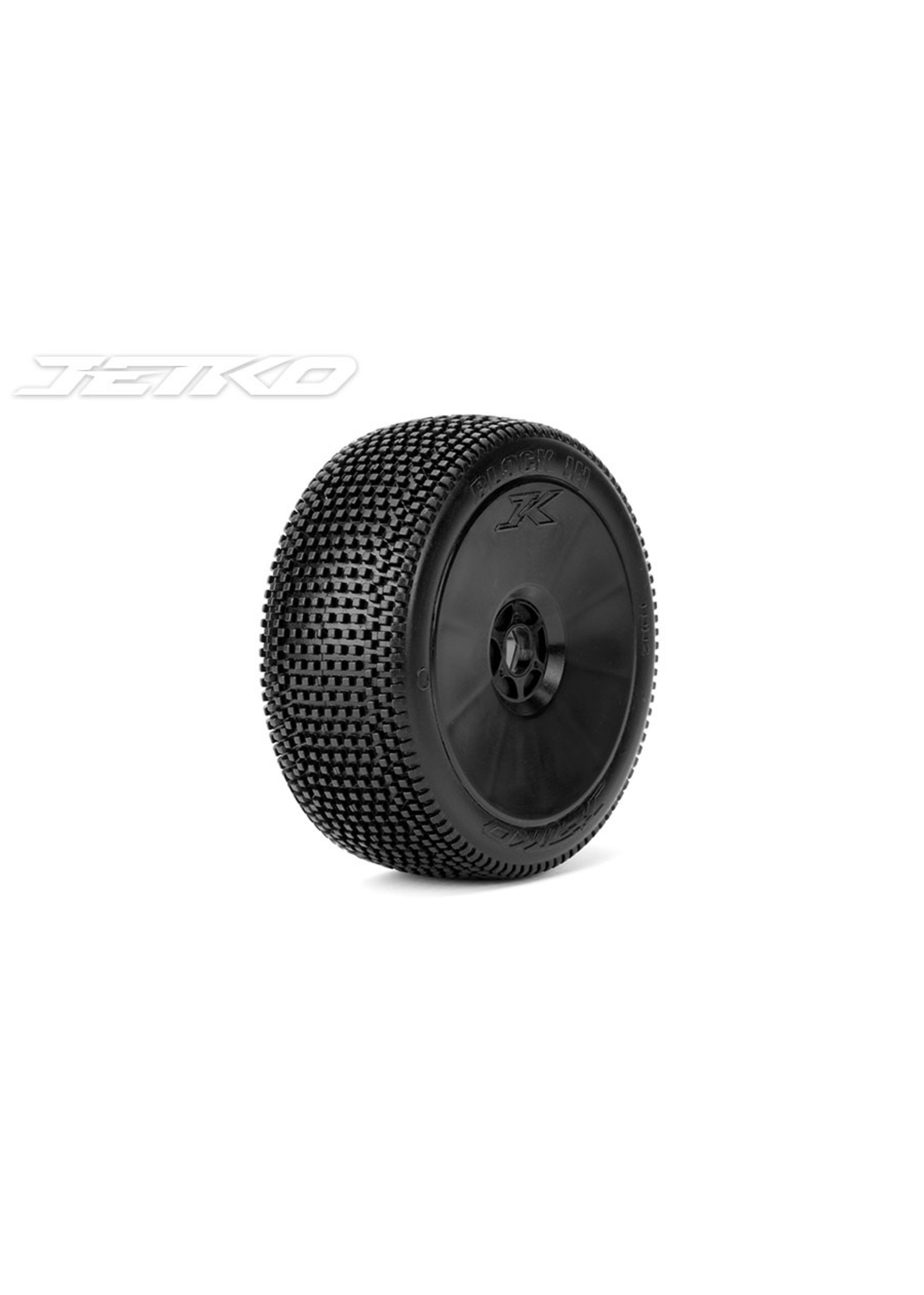 Jetko JKO1002DBUSG Jetko Block In 1/8 Buggy Tires Mounted on Black Dish Rims, Ultra Soft (2)