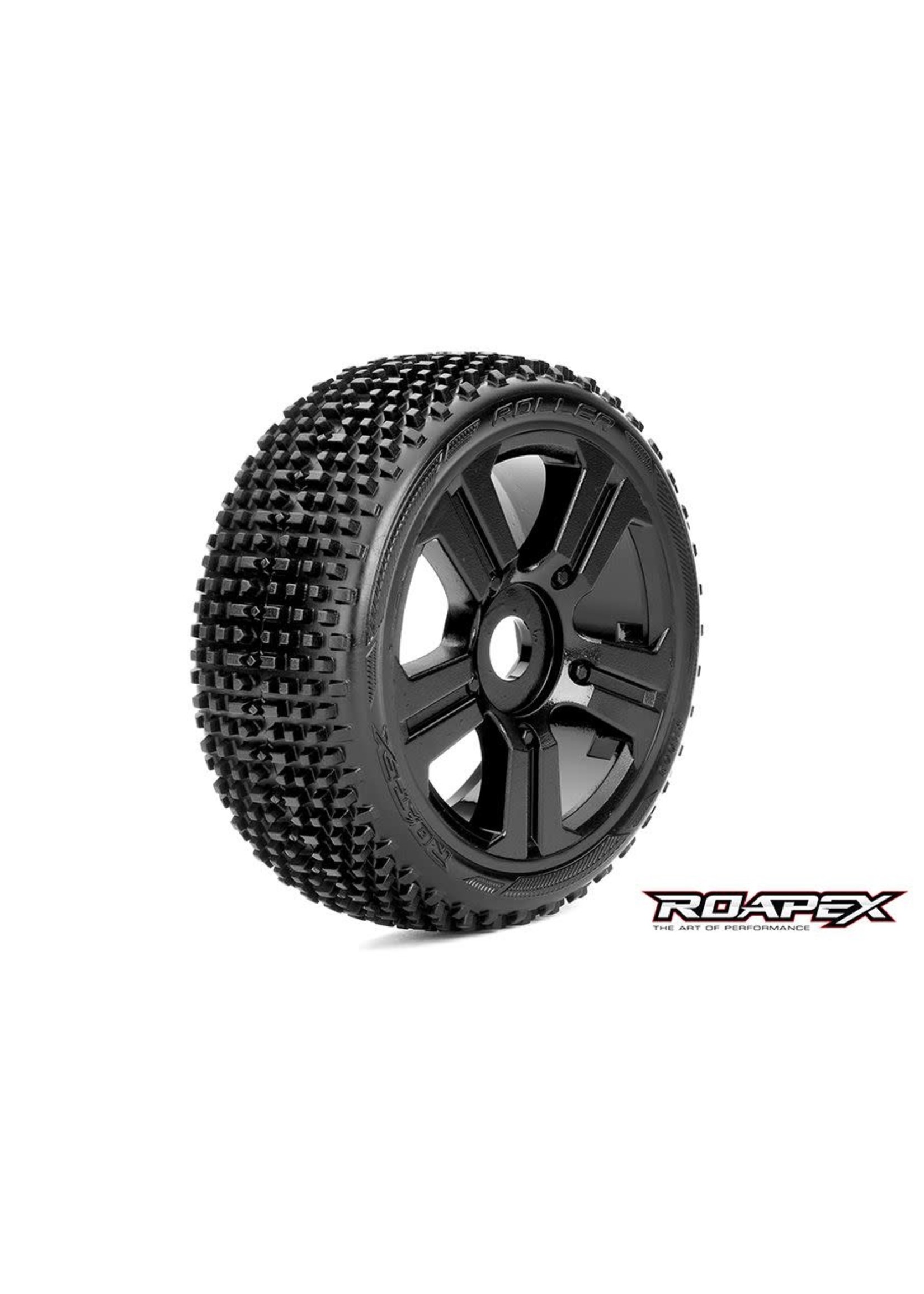 ROAPEX ROPR5003-B Roapex Roller 1/8 Buggy Tires, Mounted on Black Wheels, 17mm Hex (1 pair)