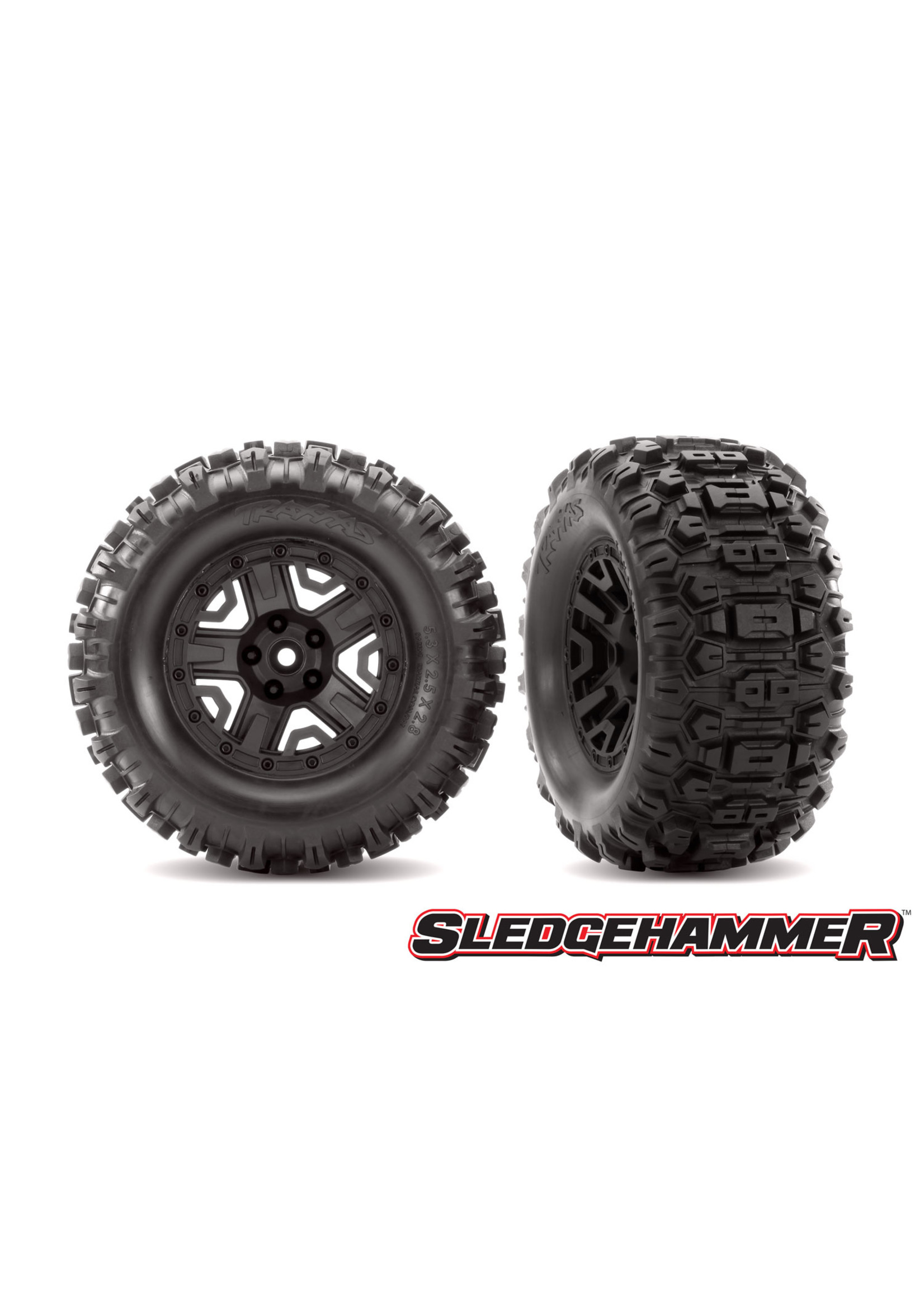 Traxxas TRA6792 Traxxas Tires & wheels, assembled, glued (black 2.8' wheels, Sledgehammer tires, foam inserts) (4WD electric front/rear, 2WD electric front only) (2) (TSM rated)