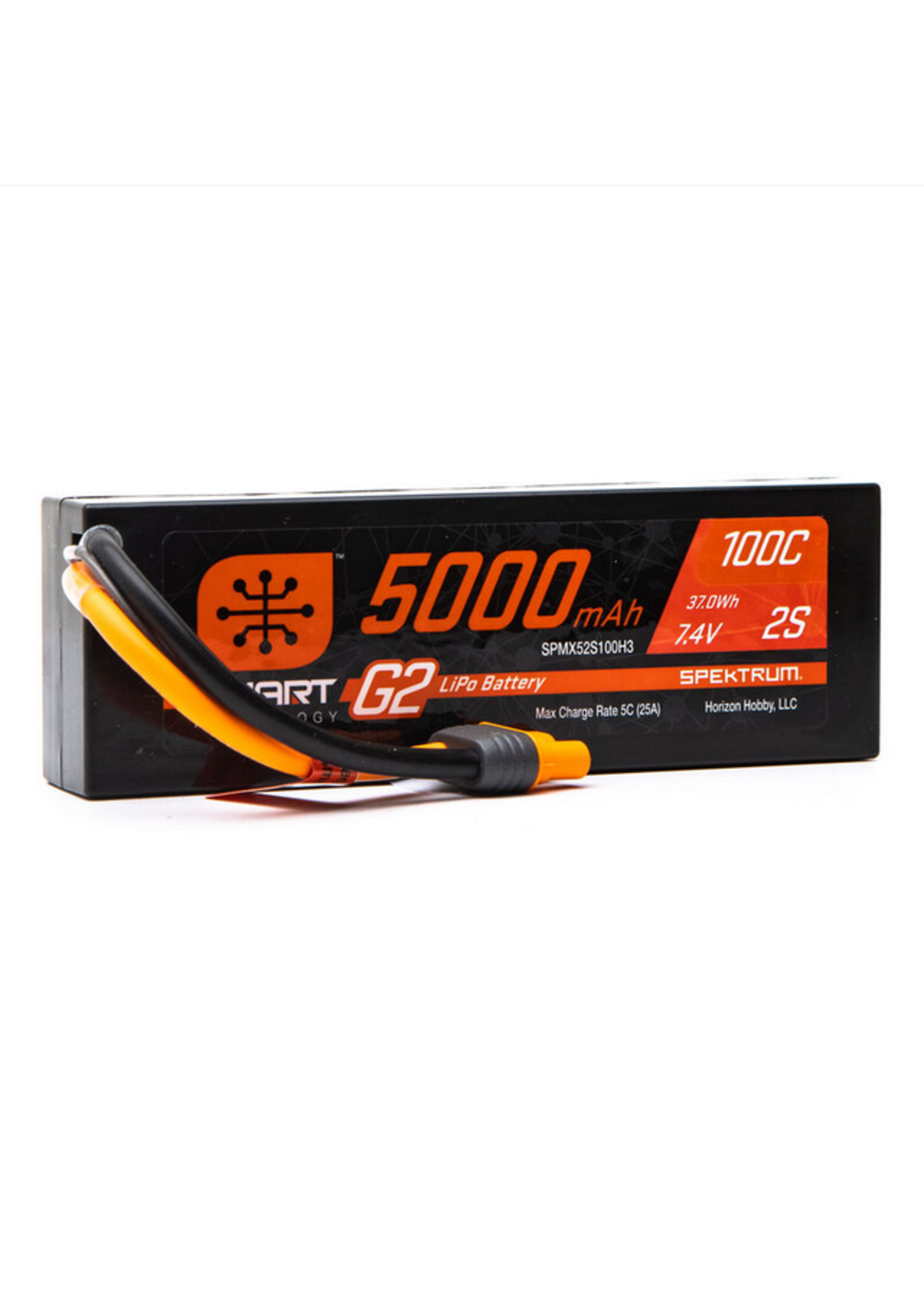 Spektrum SPMX52S100H3 Spektrum 7.4V 5000mAh 2S 100C Smart G2 Hardcase LiPo Battery: IC3
