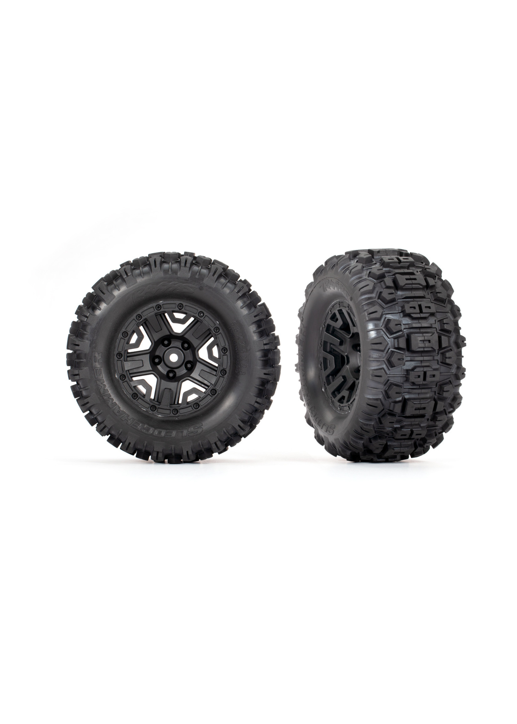 Traxxas TRA3778 Traxxas Tires & wheels, assembled, glued (black 2.8' wheels, Sledgehammer tires, foam inserts) (electric rear) (2) (TSM rated)