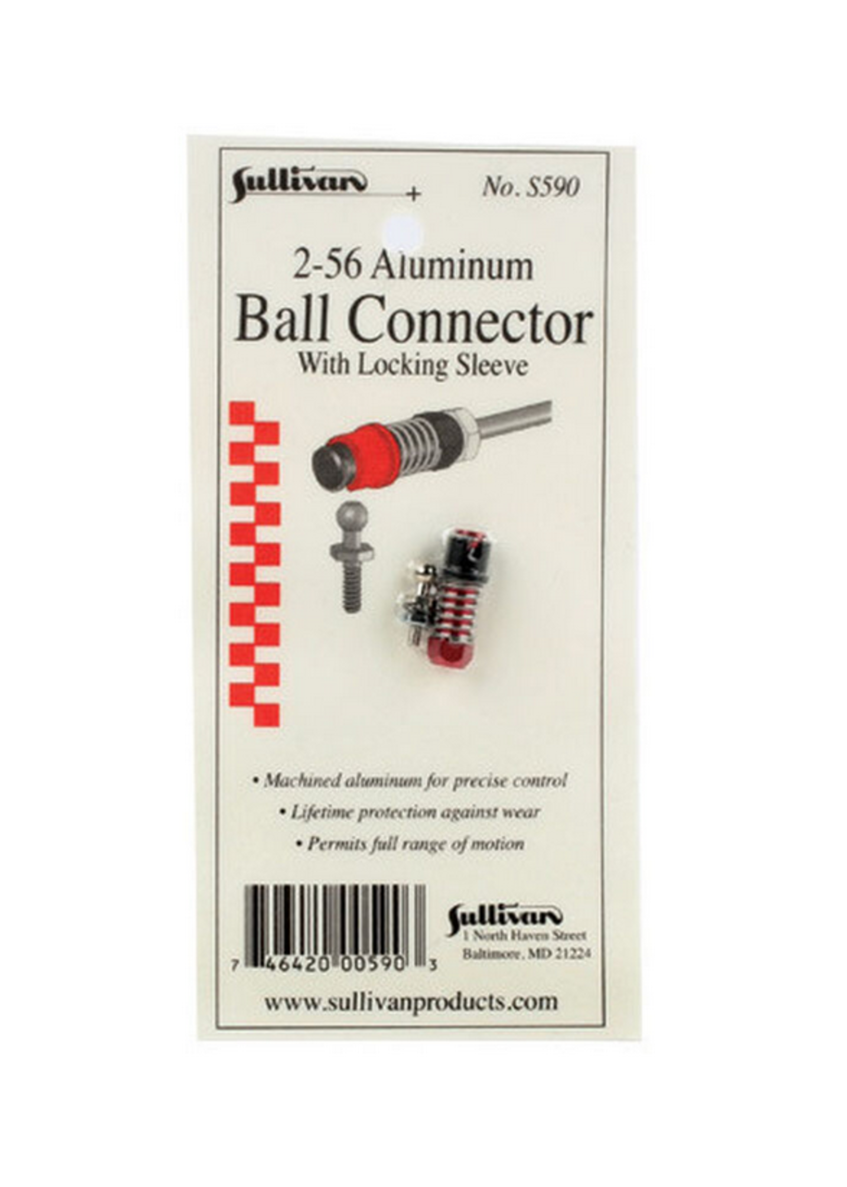 Sullivan Products SUL590 Sulivan 2-56 Aluminum Ball Link With Locking Sleeve (Red)
