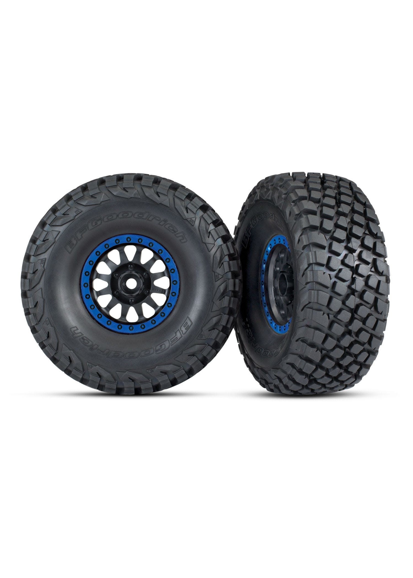 Traxxas TRA8474X Traxxas Tires and wheels, assembled, glued (Method Racing wheels, black with blue beadlock, BFGoodrich Baja KR3 tires) (2)