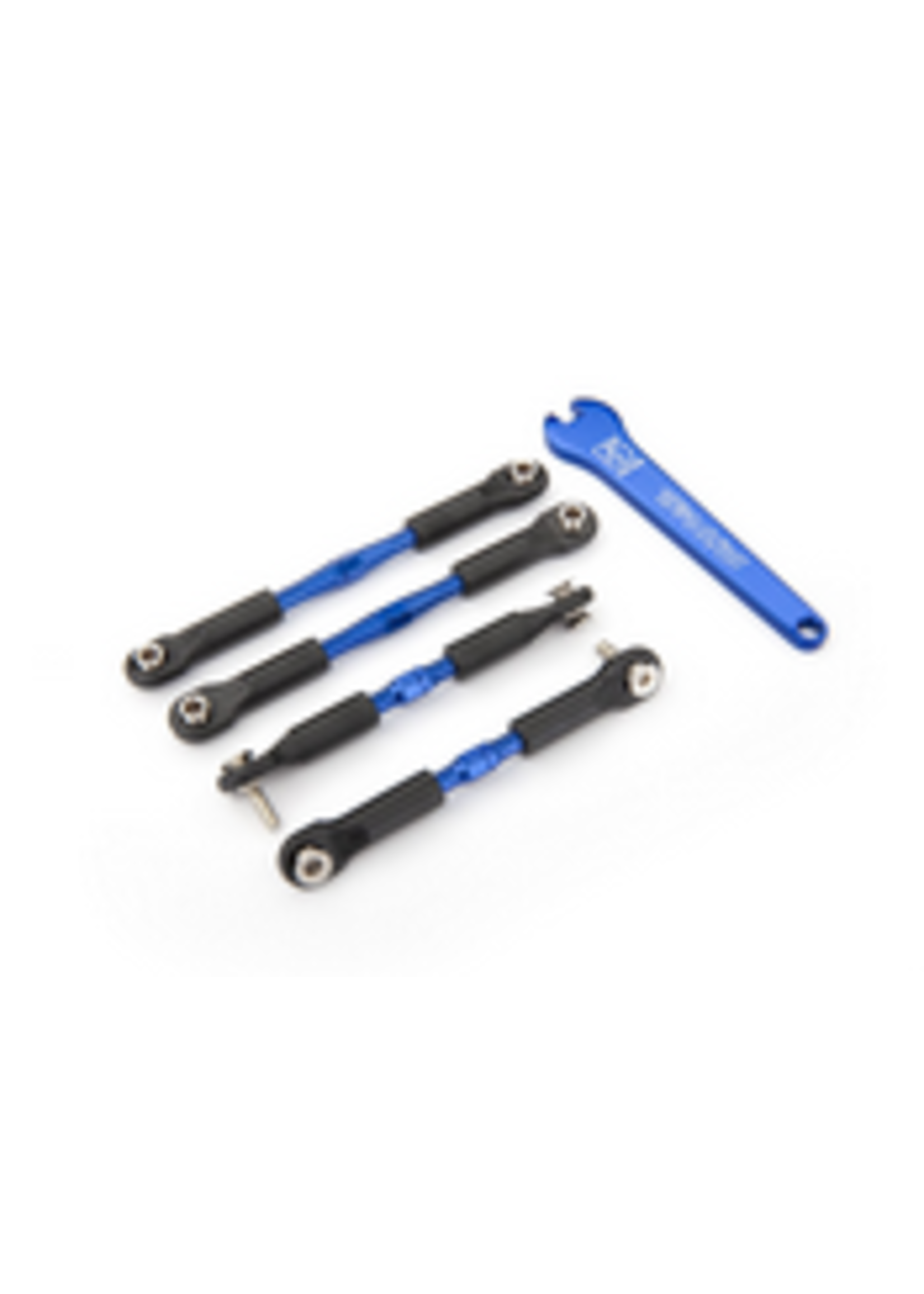 Traxxas TRA3741A Traxxas Turnbuckles, aluminum (blue-anodized), camber links, front, 39mm (2), rear, 49mm (2) (assembled w/rod ends & hollow balls)/ wrench