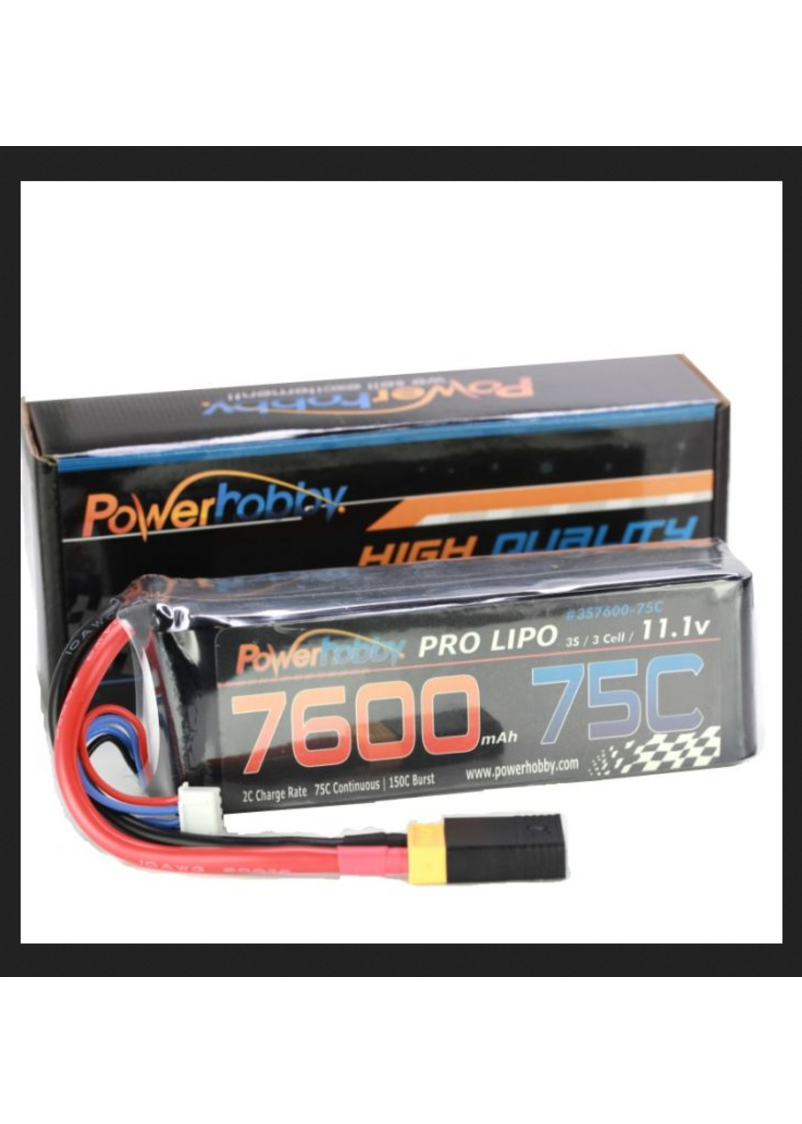 Power Hobby PHB3S760075XT60 Powerhobby 3s 11.1v 7600mah 75c Lipo Battery w XT60 Plug + Traxxas Adapter
