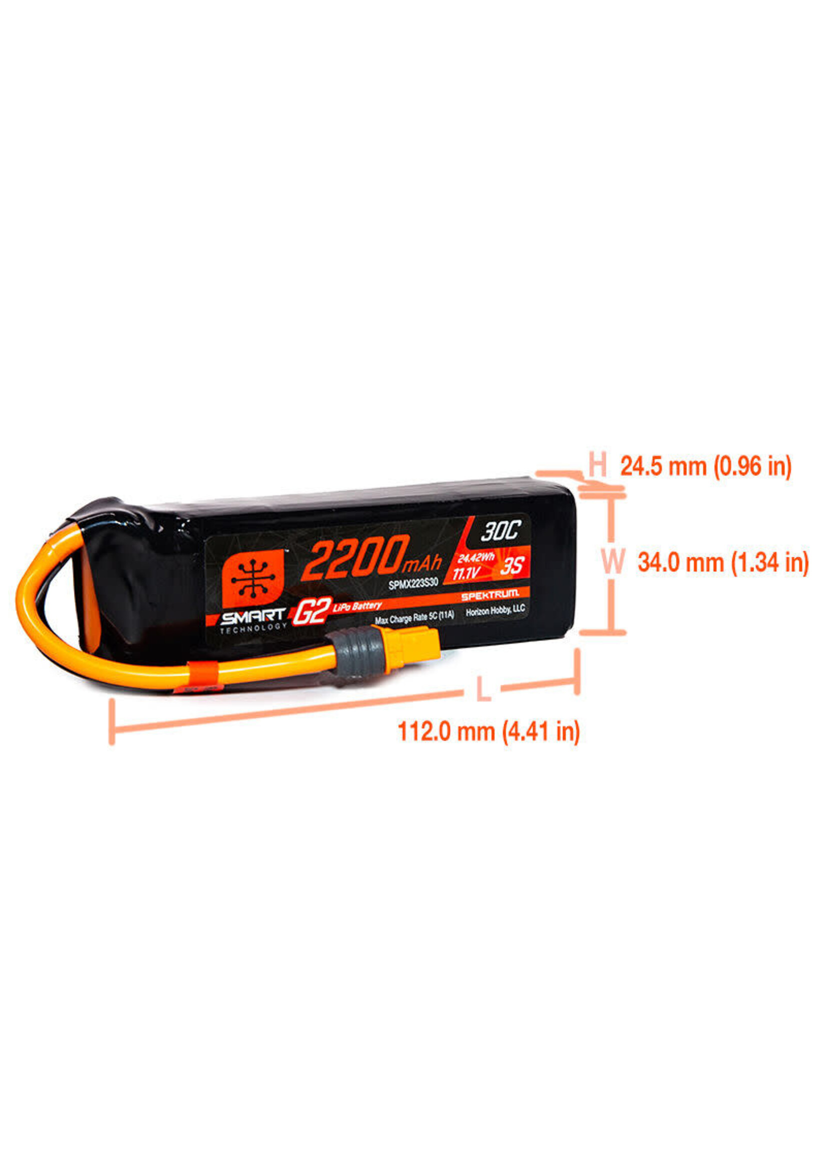 Spektrum SPMX223S30 Spektrum 11.1V 2200mAh 3S 30C Smart G2 LiPo Battery: IC3