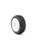 AKA AKA14007ZRW 1/8 Impact Medium Long Wear Pre-Mounted Tires, White EVO Wheels (2): Buggy