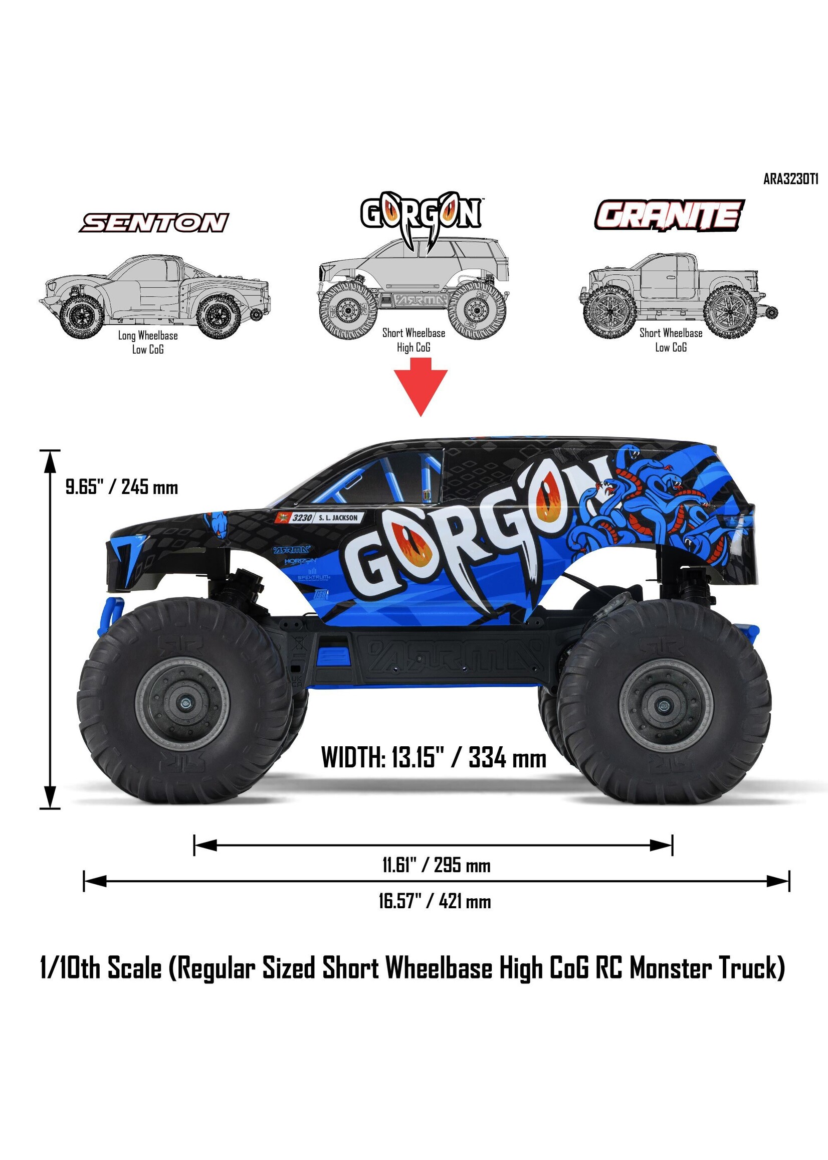 ARRMA ARA3230T1 ARRMA 1/10 GORGON 4X2 MEGA 550 Brushed Monster Truck RTR, NO battery/charger