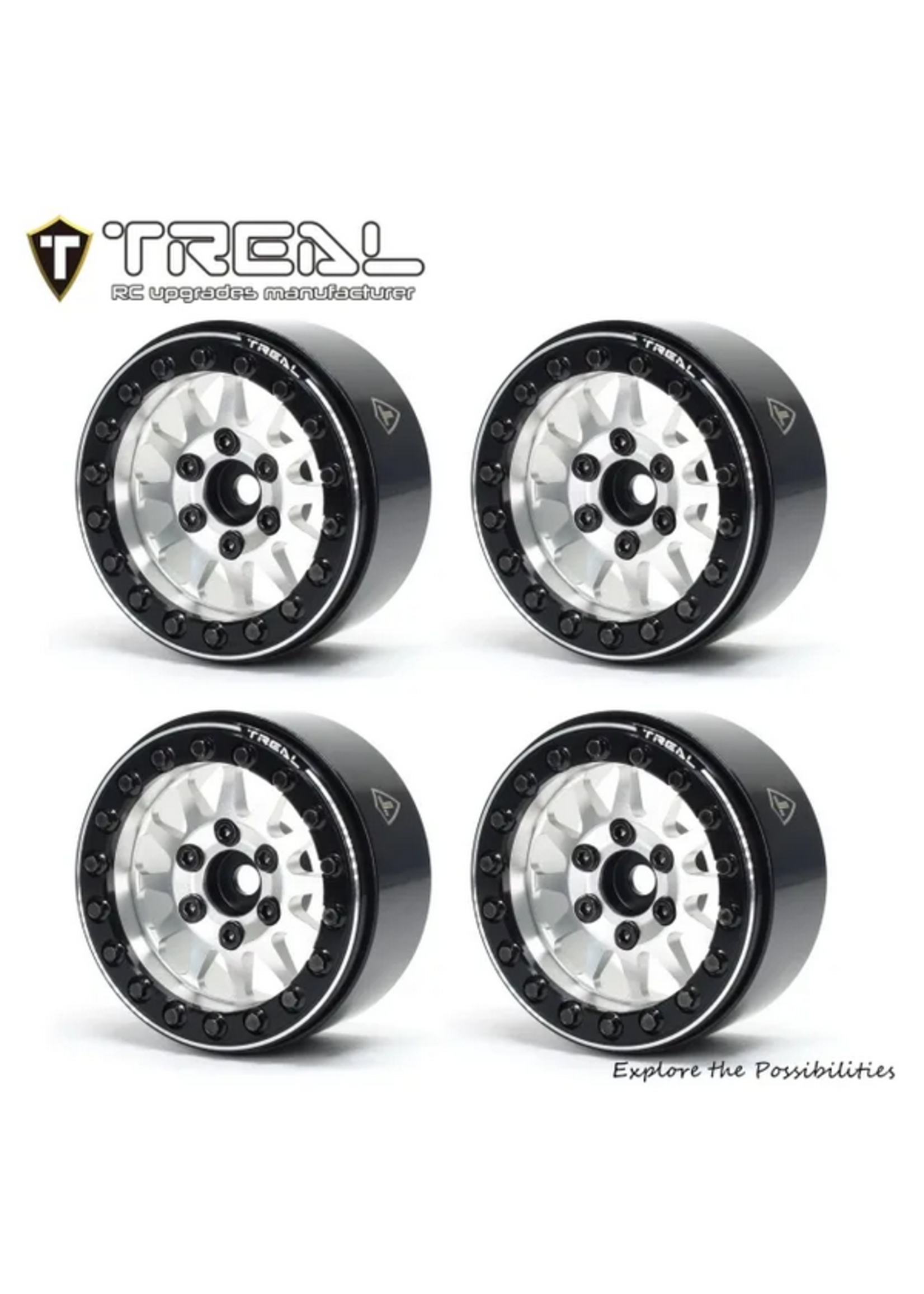 Treal Treal 1.9 Beadlock wheels (4P-Set) Alloy Crawler Wheels for 1:10 RC Scale Truck -Type D Silver/Black