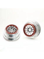 Treal Treal Aluminium Beadlock Wheels 1:7 RC Wheel Hubs Rims for UDR Compatible with Stock Factory Tires-V1 Silver/Red