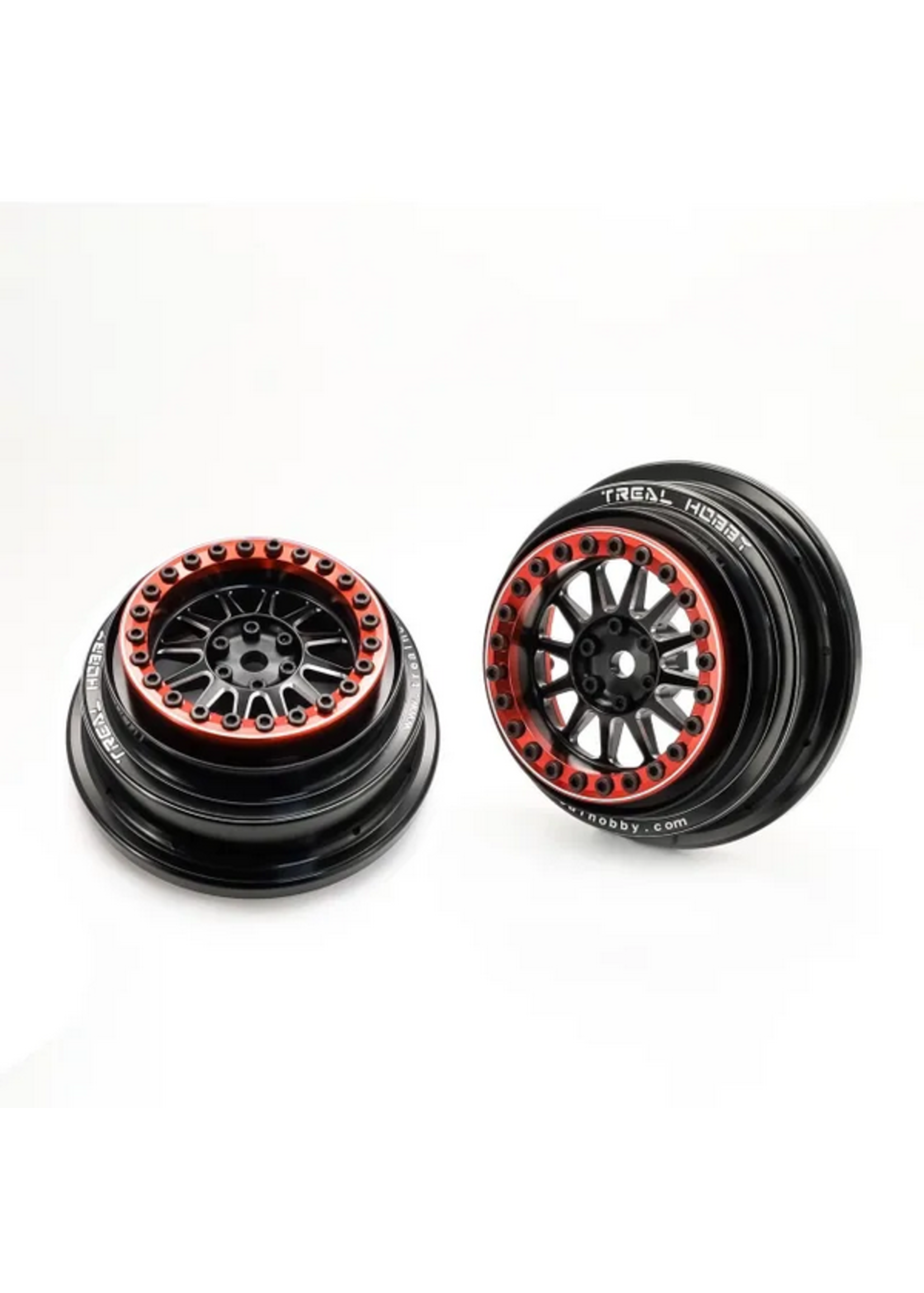 Treal Treal Aluminium Beadlock Wheels 1:7 RC Wheel Hubs Rims for UDR Compatible with Stock Factory Tires-V1 Red/Black