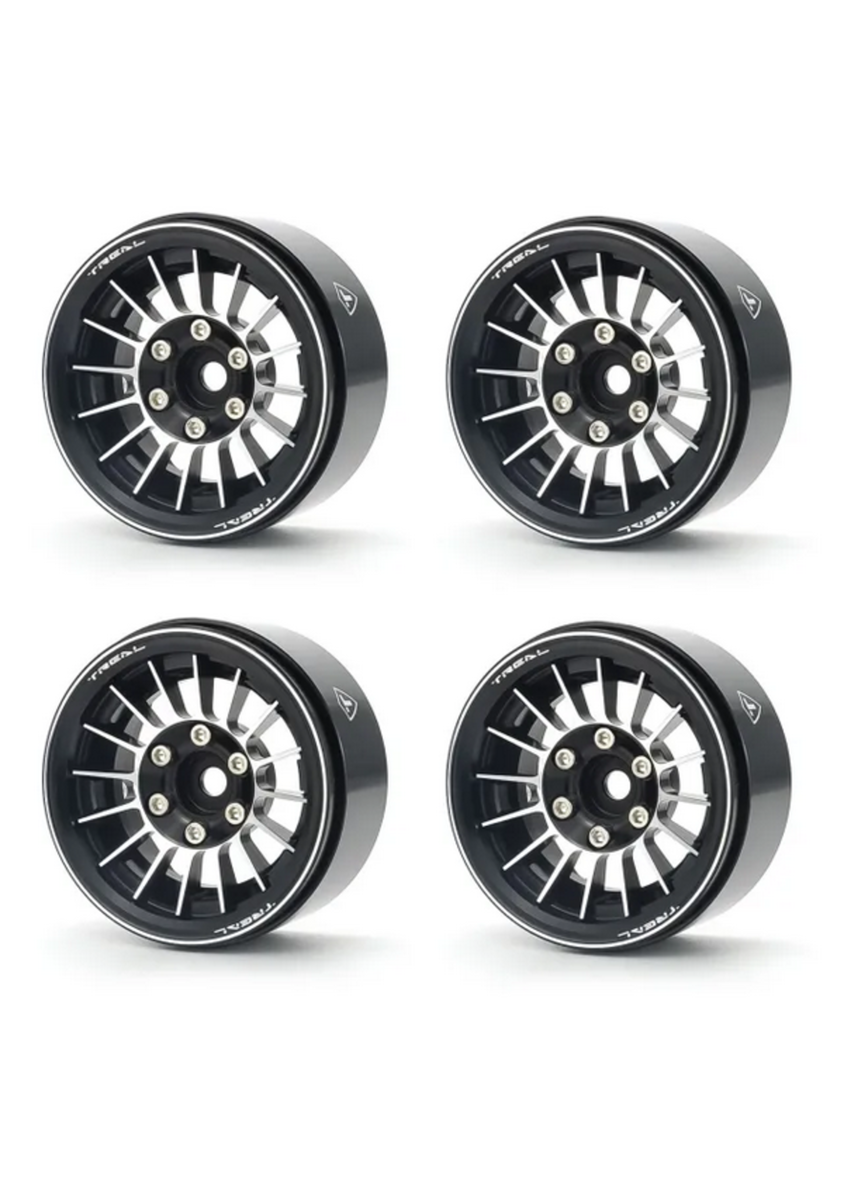 Treal Treal 1.9" Beadlock Wheels (4) Multi Spoke Rim Crawler Wheels for 1/10 SCX10 III TRX-4 RC Trucks-Type J Black
