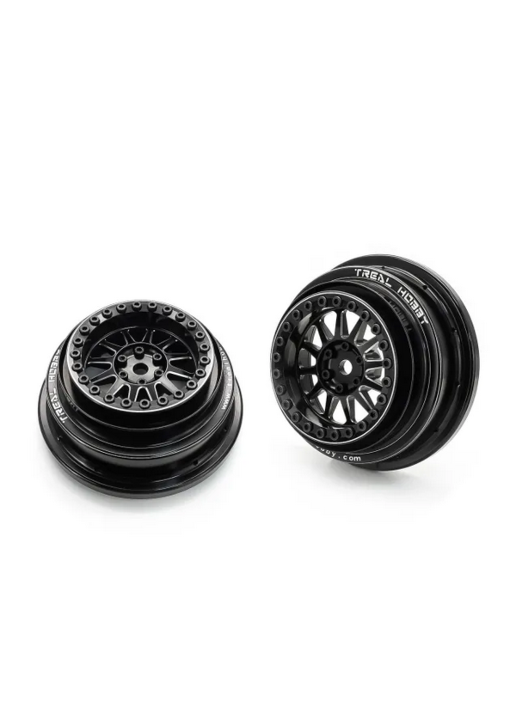 Treal Treal  Aluminium Beadlock Wheels 1:7 RC Wheel Hubs Rims for UDR Compatible with Stock Factory Tires-V1 Black