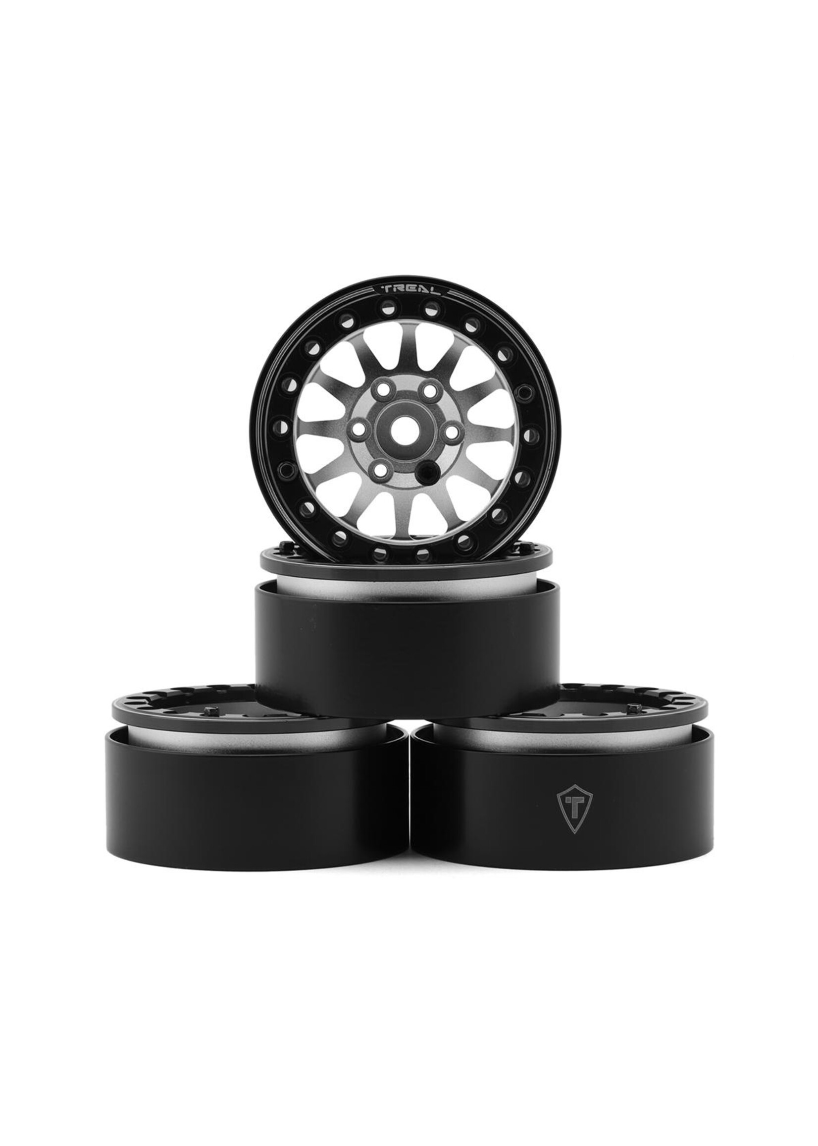 Treal Treal 1.9 beadlock wheels (4P-Set) Alloy Crawler Wheels for 1:10 RC Scale Truck -Type D Silver/Black