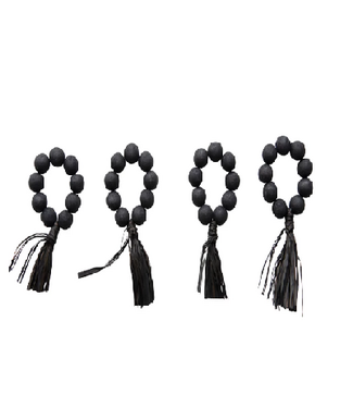 Creative Co-op Wood Bead Napkin Rings with Raffia Tassel