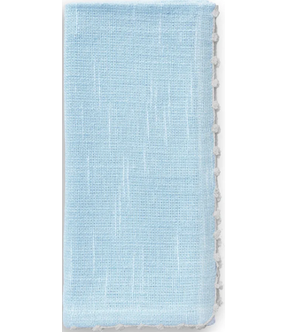 french graffiti Knotted Edge Light Blue Cotton Napkin with White Trim