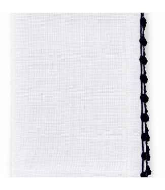 french graffiti Knotted Edge White Cotton Napkin with Black Trim