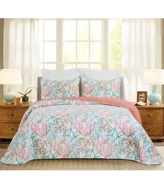 C&F Oceanaire Bedspread Coral & Teal