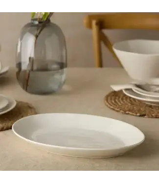 Certified International Linen Cream Oval Platter 16 x 12