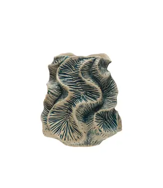 Bloomingville Textured Stoneware Organic Shaped Vase, Blue Reactive Glaze