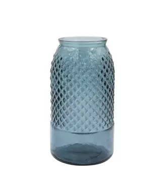 Creative Co-op Round Embossed Recycled Glass Vase - Blue