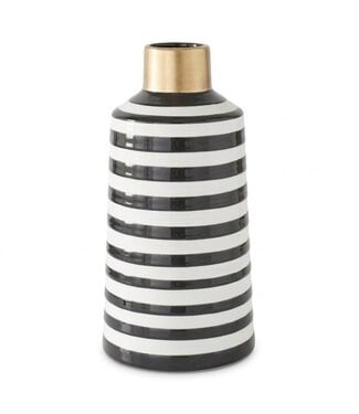 K&K Black & White Striped Ceramic Vase W/Gold Trim