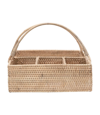 Creative Co-op Hand-Woven Rattan Caddy with 4 Sections and Handle