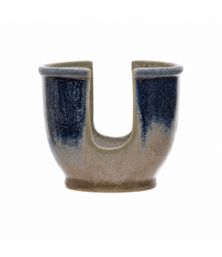 Creative Co-op Stoneware Sponge Holder with Glaze - Dark Blue Glaze