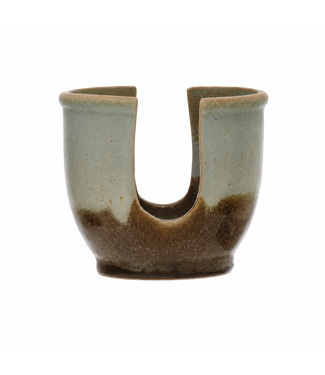 Creative Co-op Stoneware Sponge Holder with Glaze - Green/Blue Glaze
