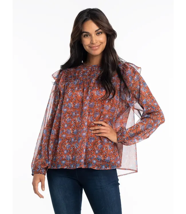 LOIS LDS LEANA BOHO FLORAL BLOUSE W/PLE