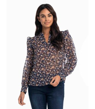 LOIS LDS GISELA L/S V NECK SHEER BLOUSE