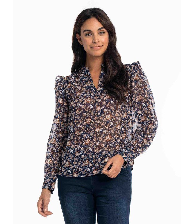 LOIS LDS GISELA L/S V NECK SHEER BLOUSE