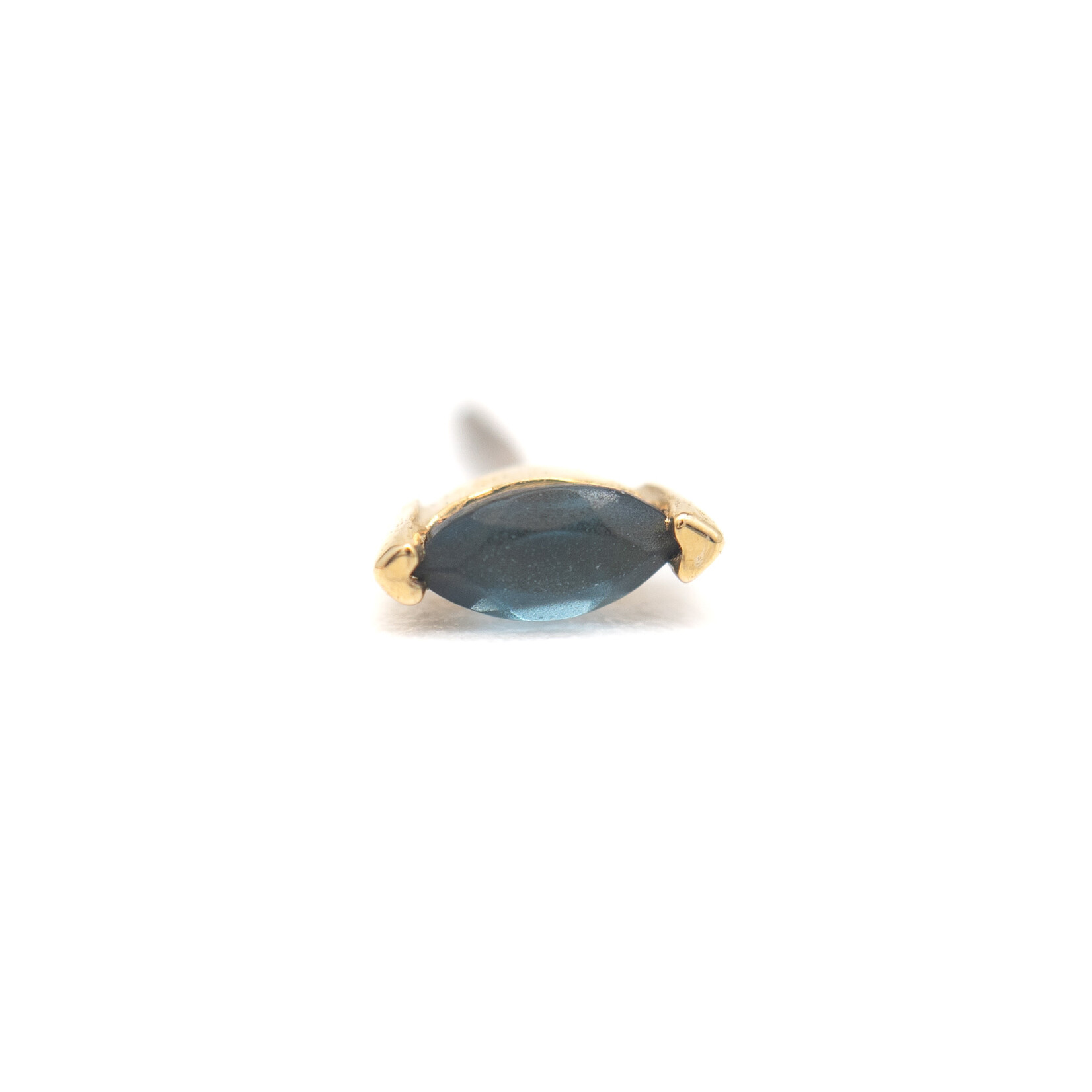 BVLA YG Threadless Marquise V Prong with Sandblasted London Blue Topaz AA