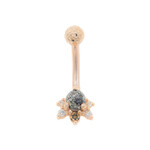 BVLA RG 16g 1/4" Anaya Curved Barbell with Champagne Diamond, Grey Diamond, Smoky Quartz, Pyrite Cab and Threaded 1/8" Hammered Bead