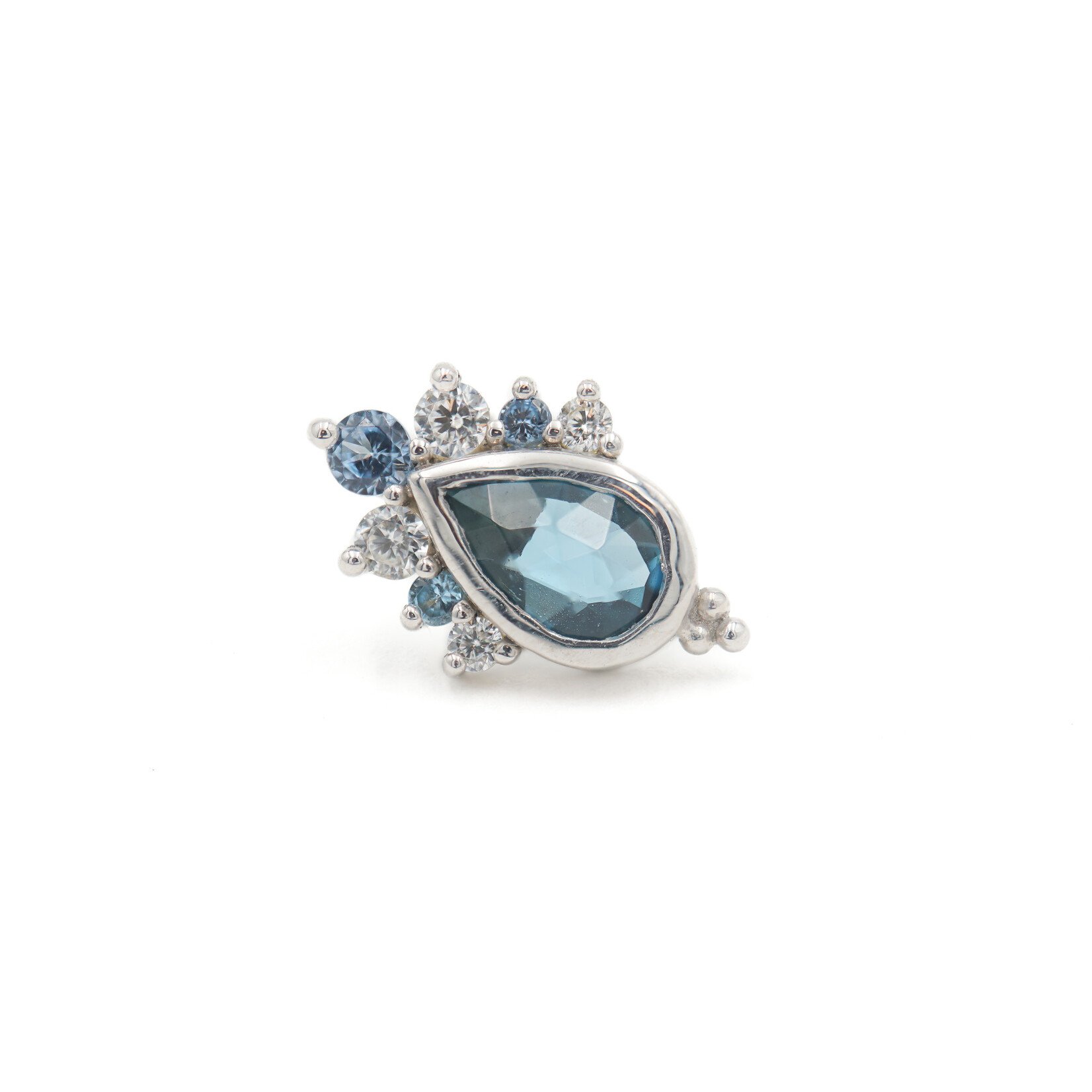 Ember Jewelry WG Threadless Solitude - London Blue Topaz, White CZ, Blue CZ