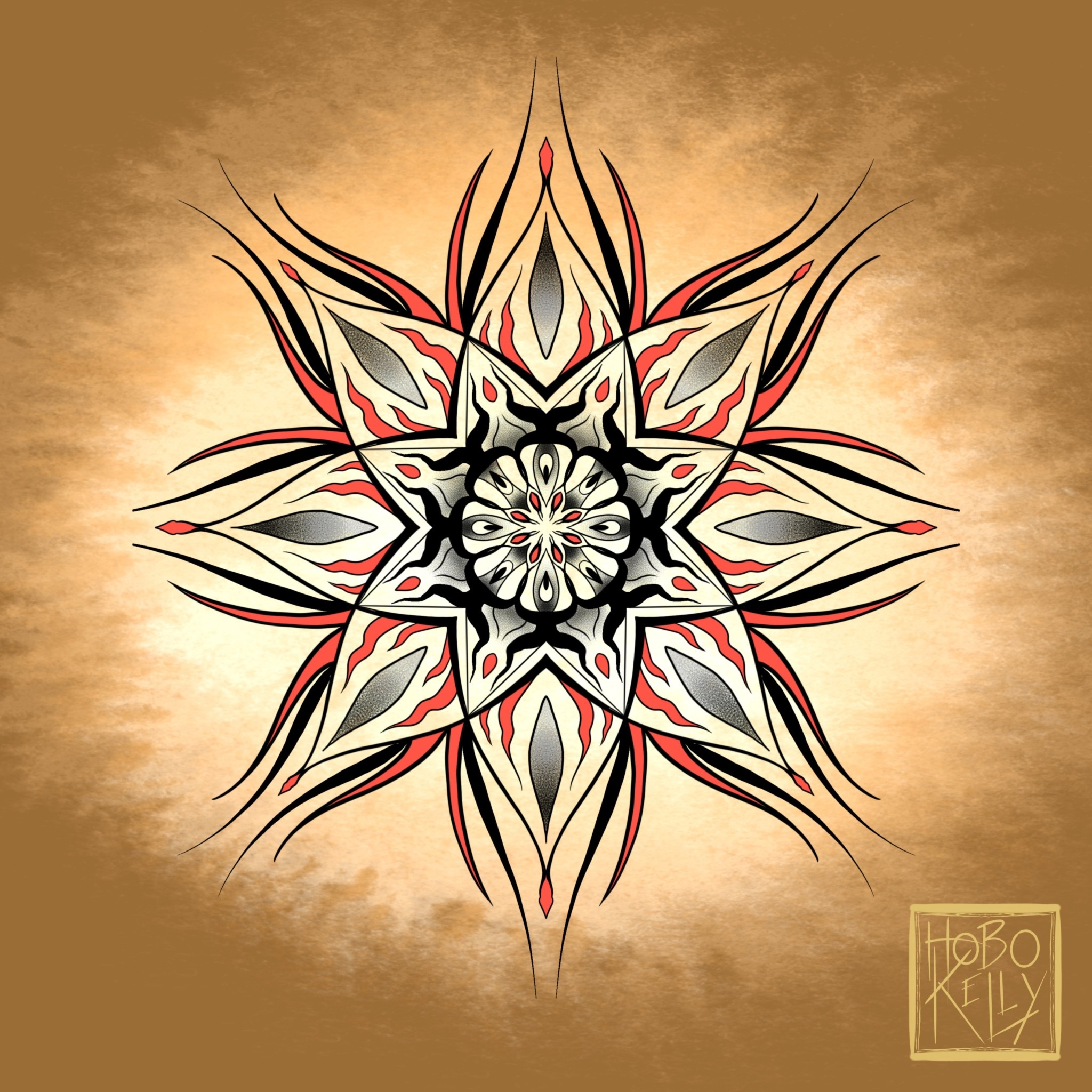 Red Fire Mandala Flash Tattoo with Rae - Laughing Buddha Seattle