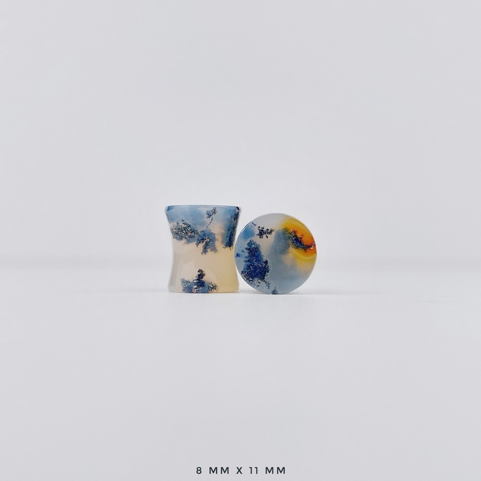 Grit Lapidary Double Flare Plugs Marcasite in Agate (Pair)