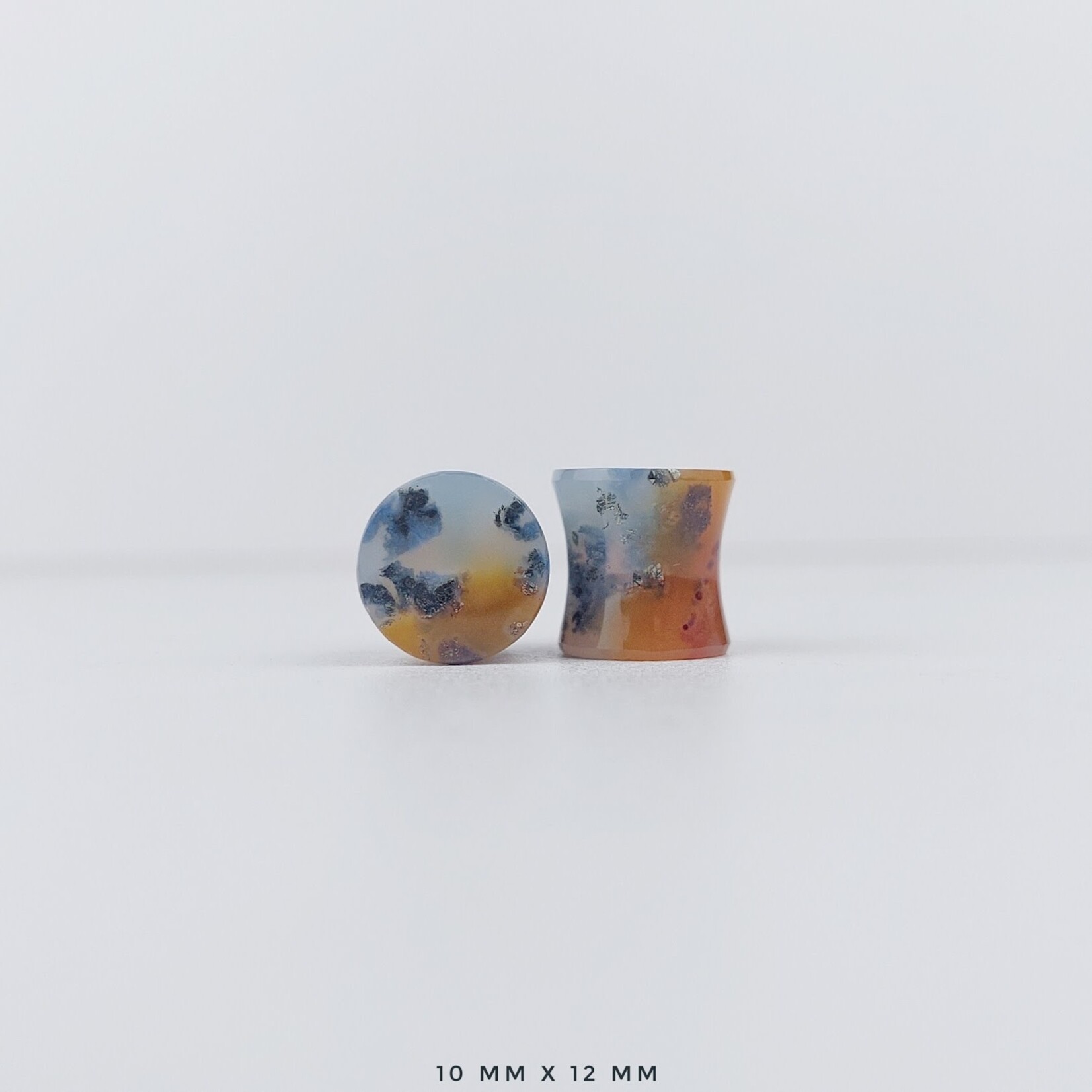 Grit Lapidary Double Flare Plugs Marcasite in Agate (Pair)