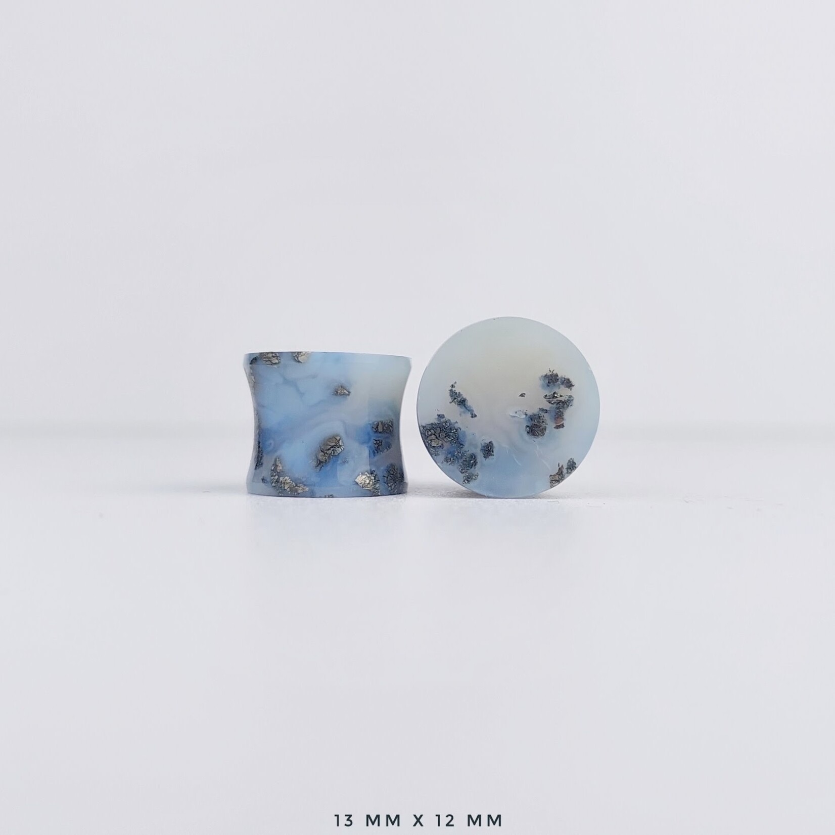 Grit Lapidary Double Flare Plugs Marcasite in Agate (Pair)