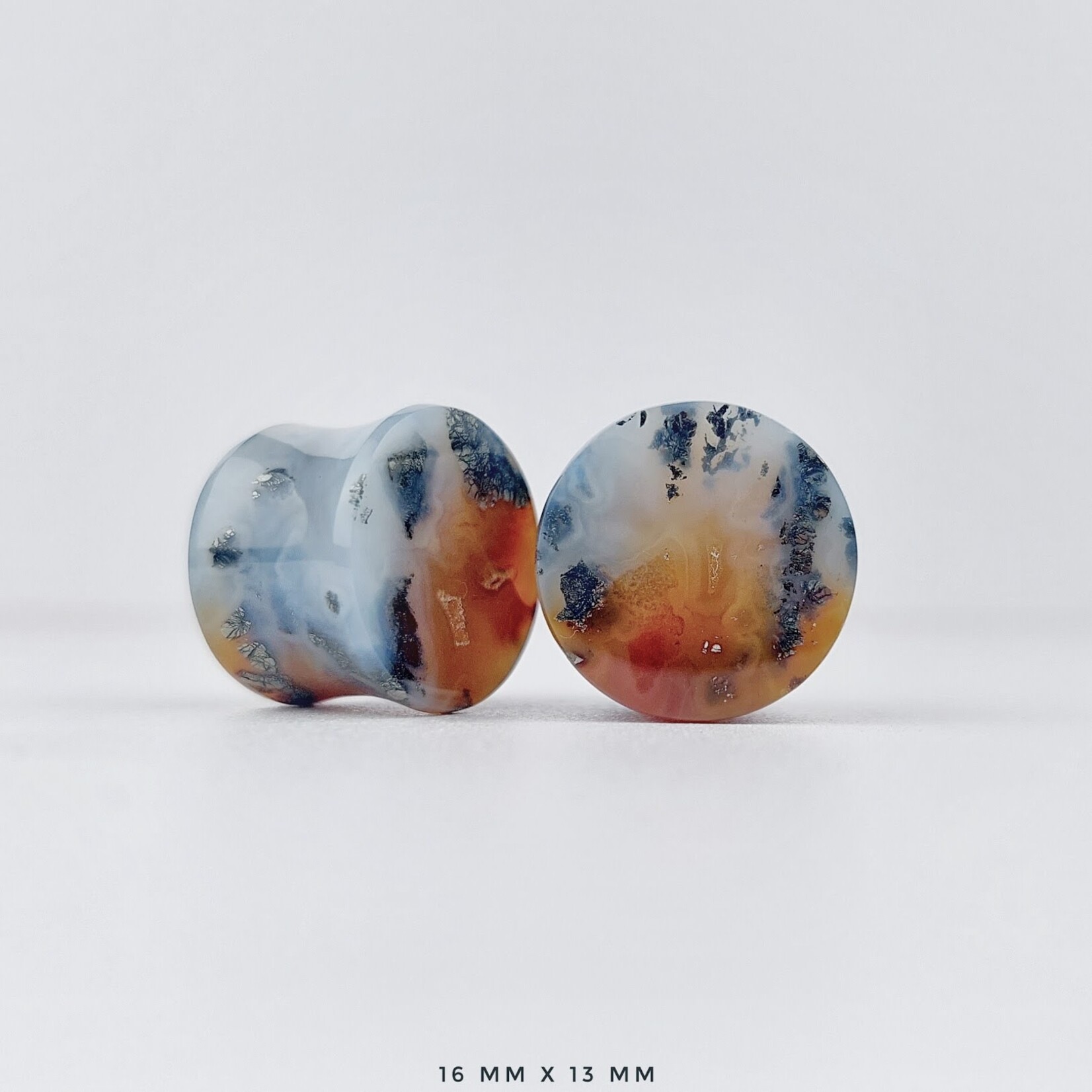 Grit Lapidary Double Flare Plugs Marcasite in Agate (Pair)