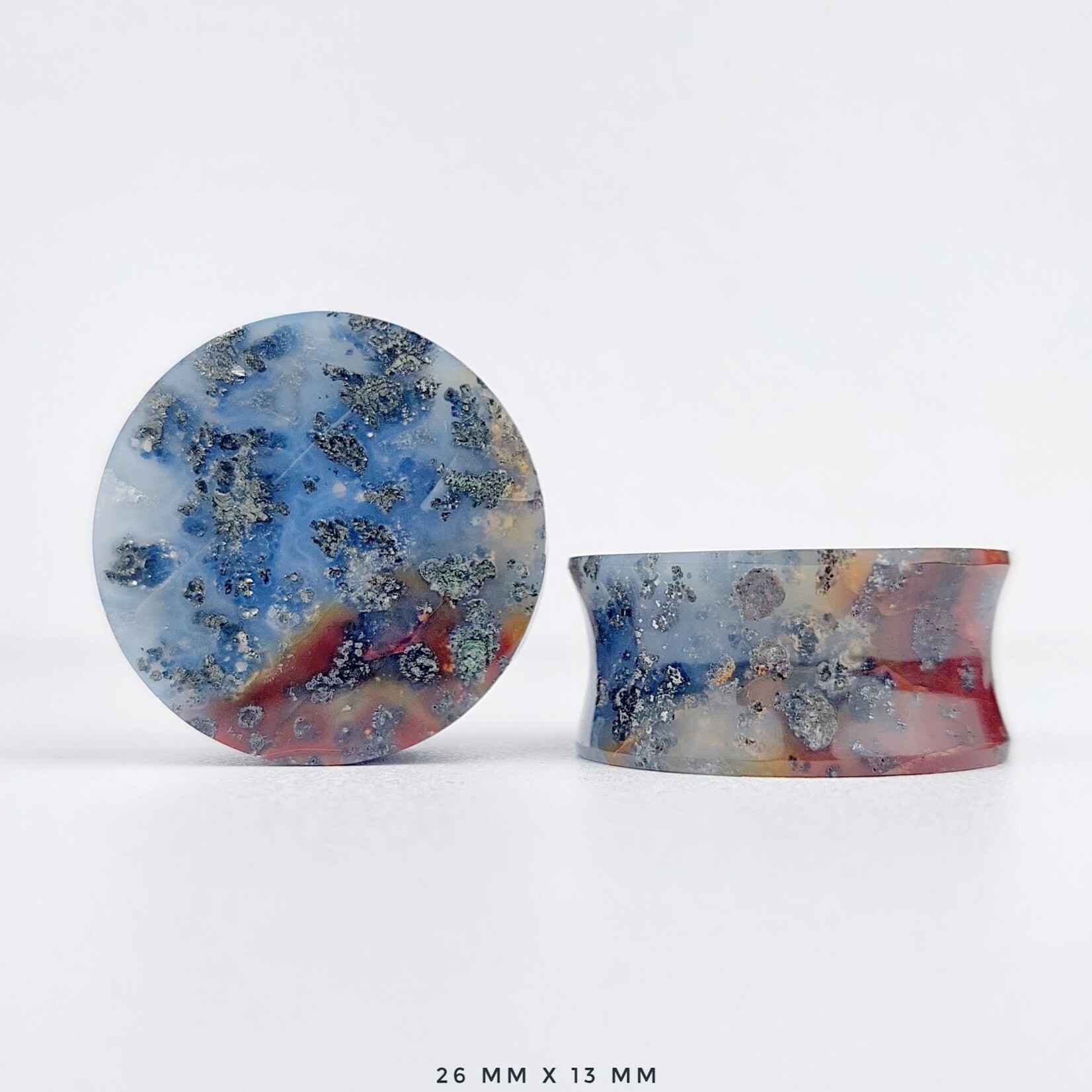 Grit Lapidary Double Flare Plugs Marcasite in Agate (Pair)
