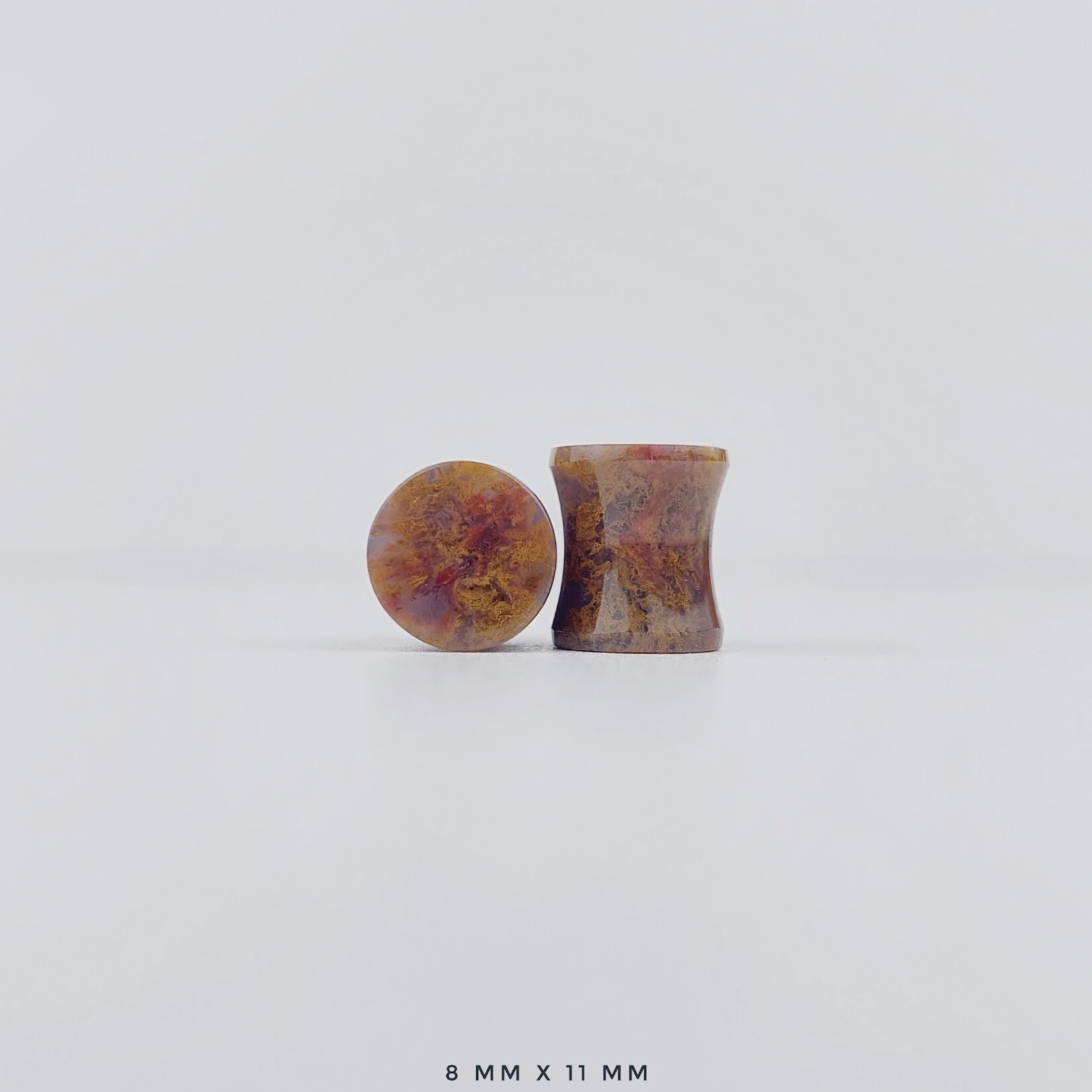 Grit Lapidary Double Flare Plugs Red Moss Agate (Pair)