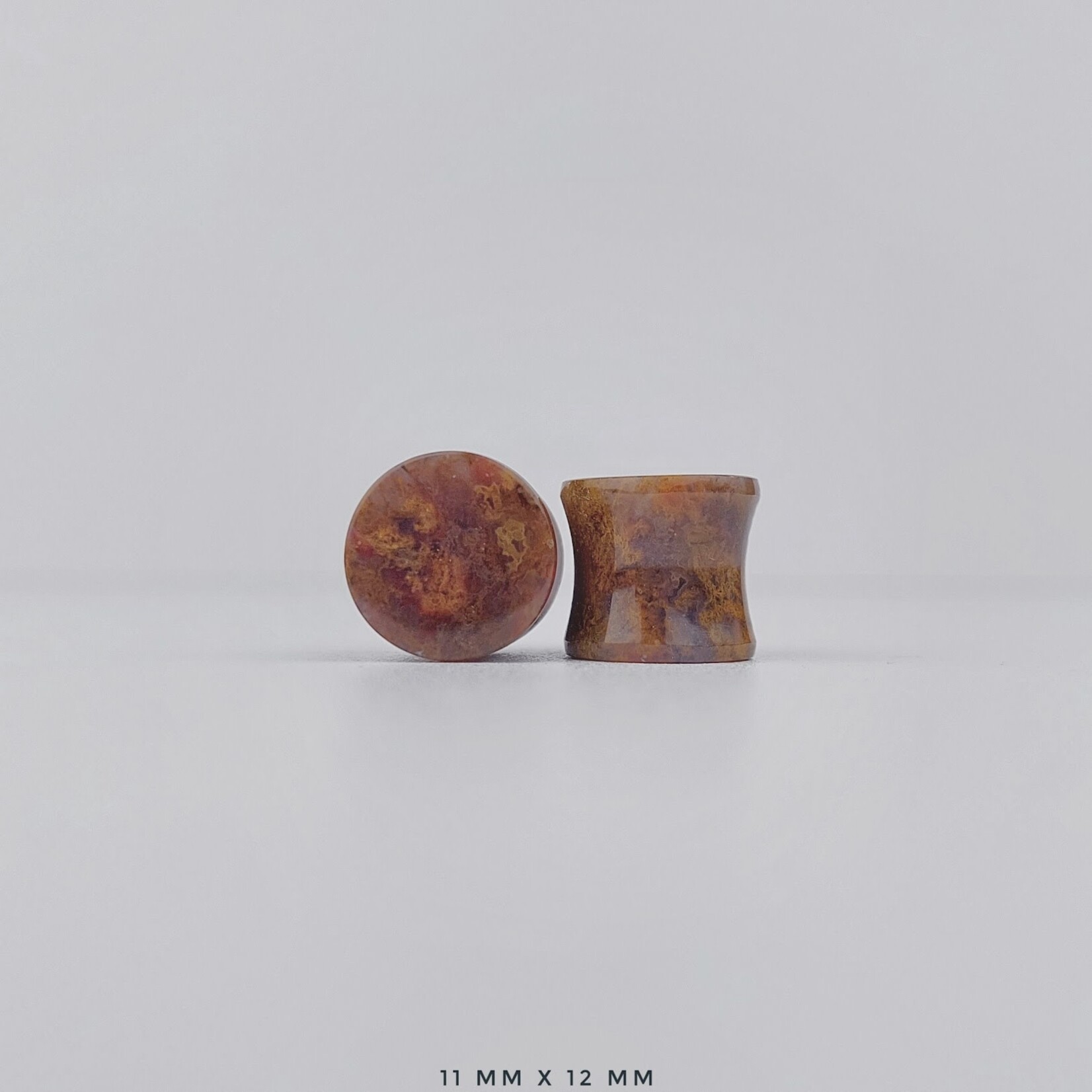 Grit Lapidary Double Flare Plugs Red Moss Agate (Pair)