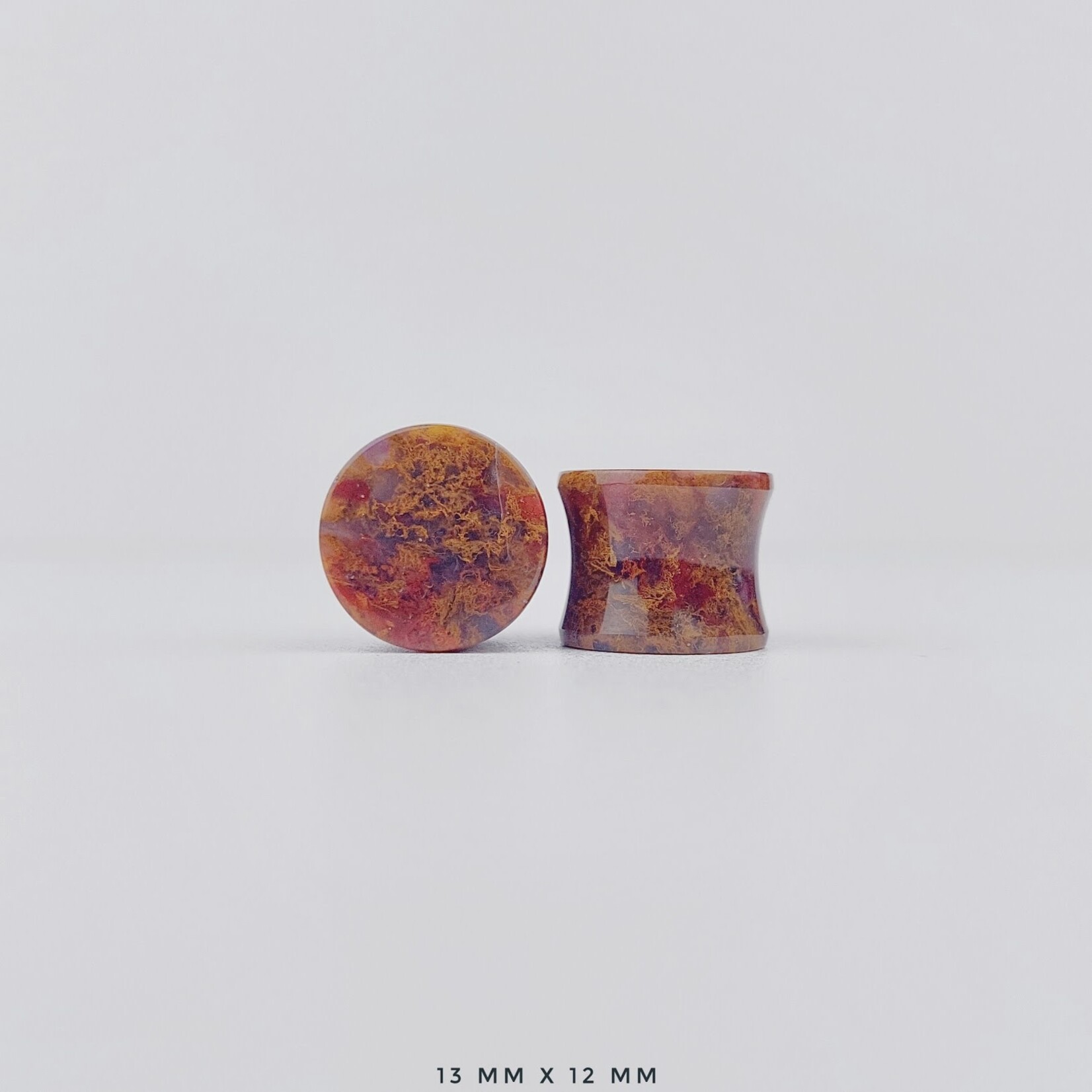 Grit Lapidary Double Flare Plugs Red Moss Agate (Pair)