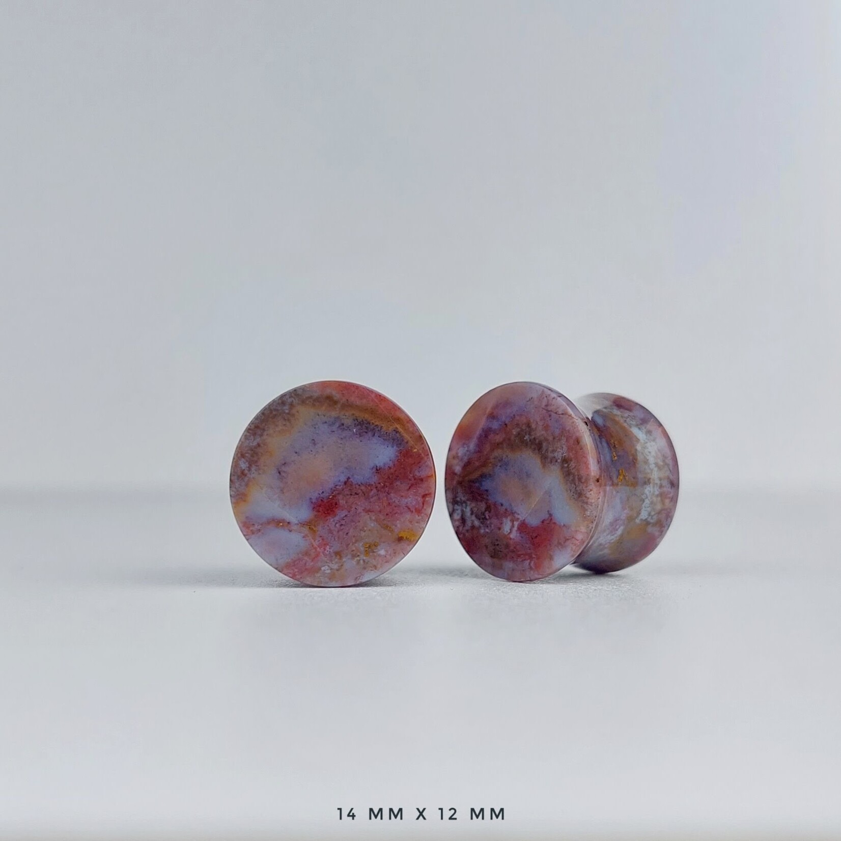 Grit Lapidary Double Flare Plugs Red Moss Agate (Pair)