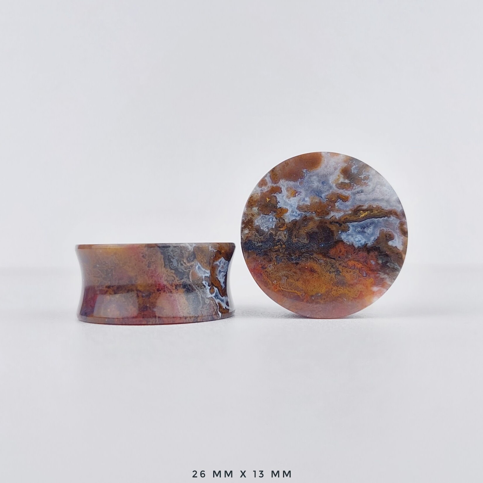 Grit Lapidary Double Flare Plugs Red Moss Agate (Pair)