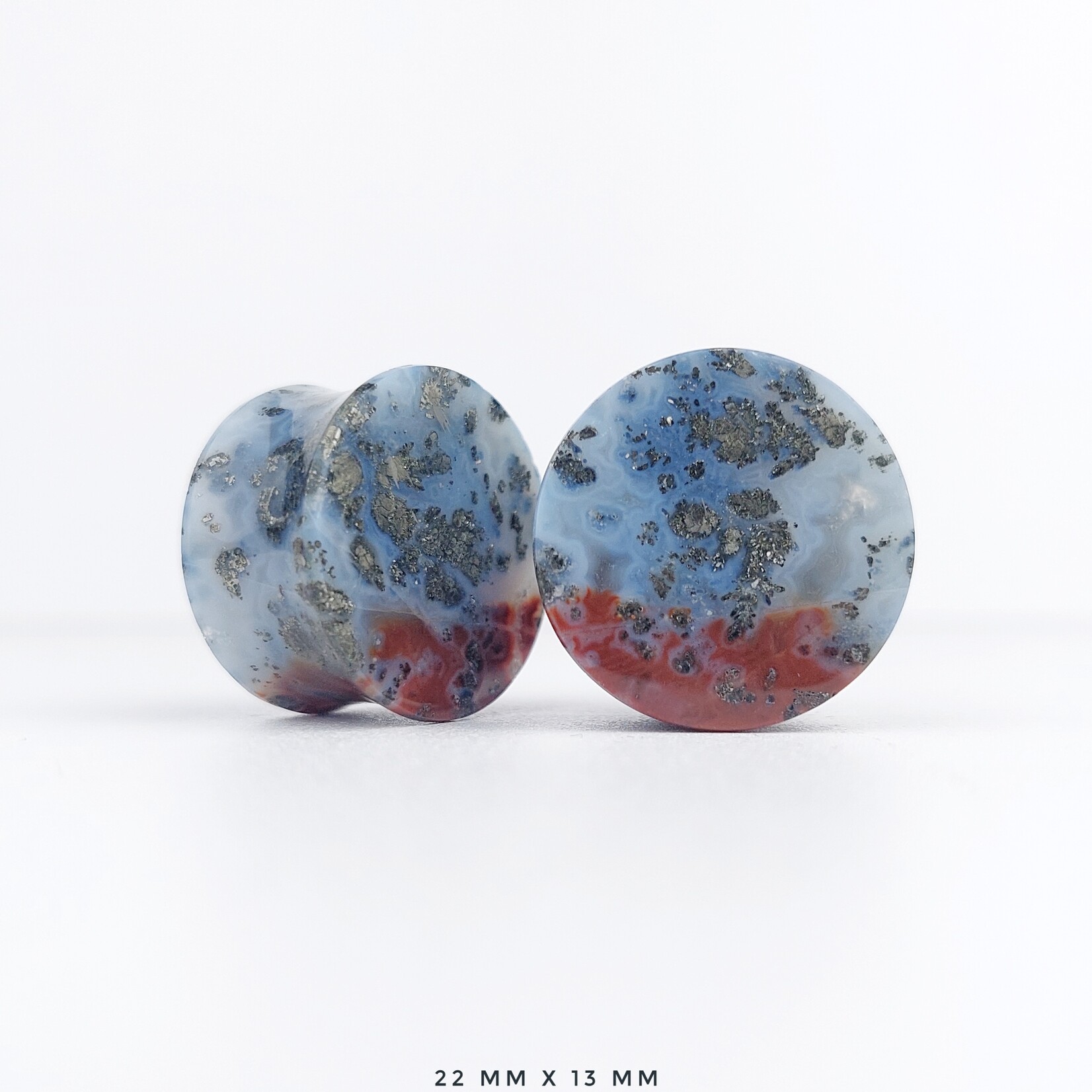 Grit Lapidary Double Flare Plugs Marcasite in Agate (Pair)