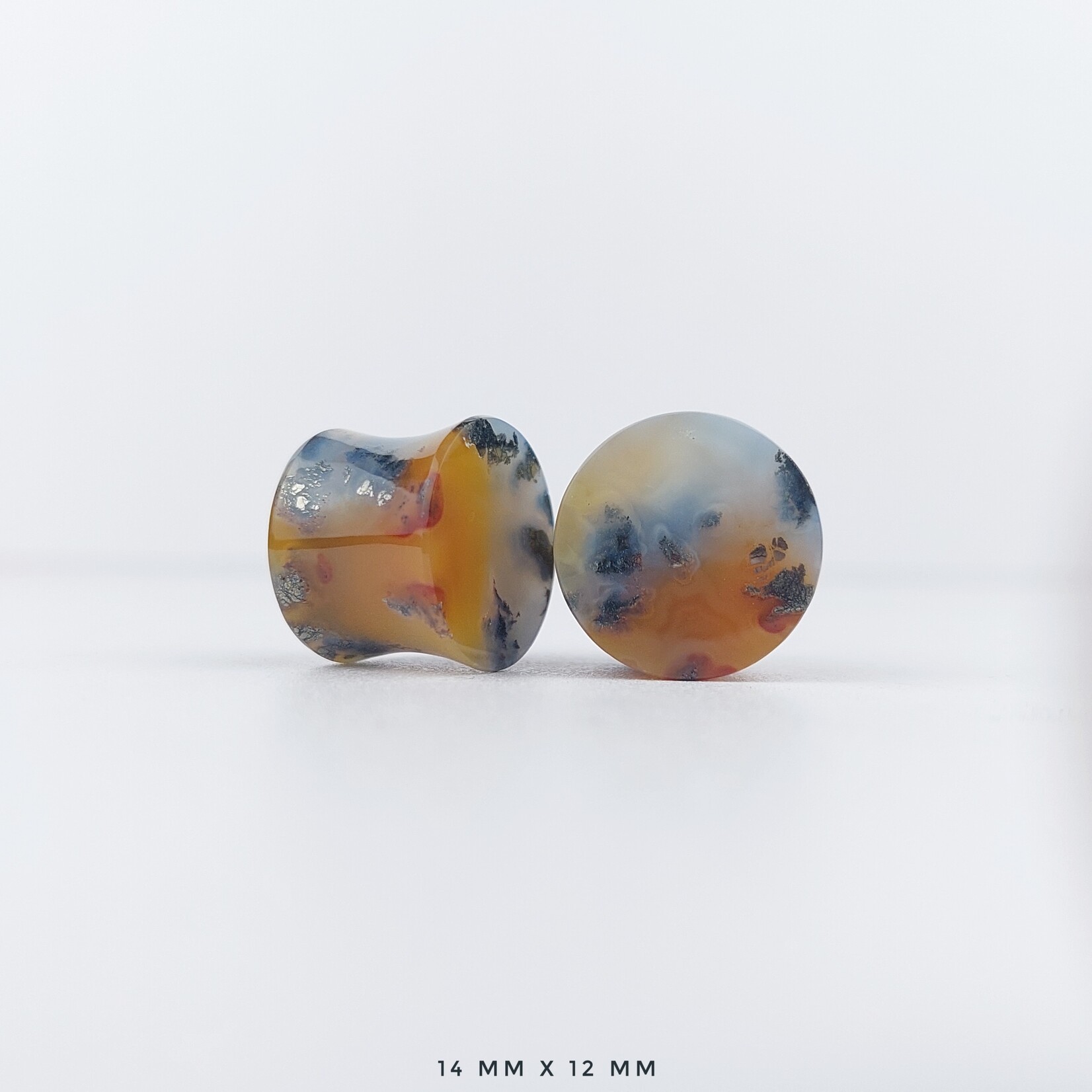 Grit Lapidary Double Flare Plugs Marcasite in Agate (Pair)