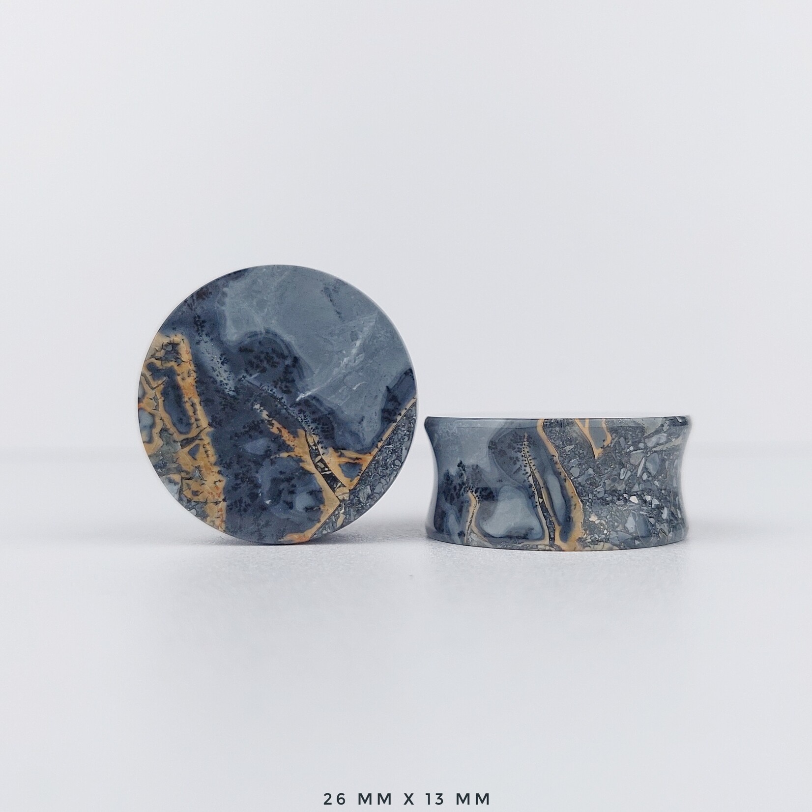 Grit Lapidary Double Flare Plugs Dendritic Maligano Jasper (Pair)